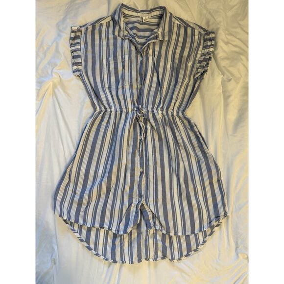 Japra Dresses & Skirts - 100% Cotton Tunic Dress Blue White Striped Short Sleeve Preppy Coastal Grandma